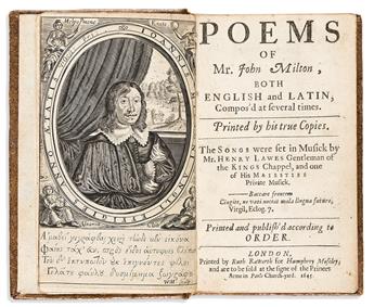 Milton, John (1608-1674) Poems of Mr. John Milton, Both English and Latin, Compos'd at several times.                                            